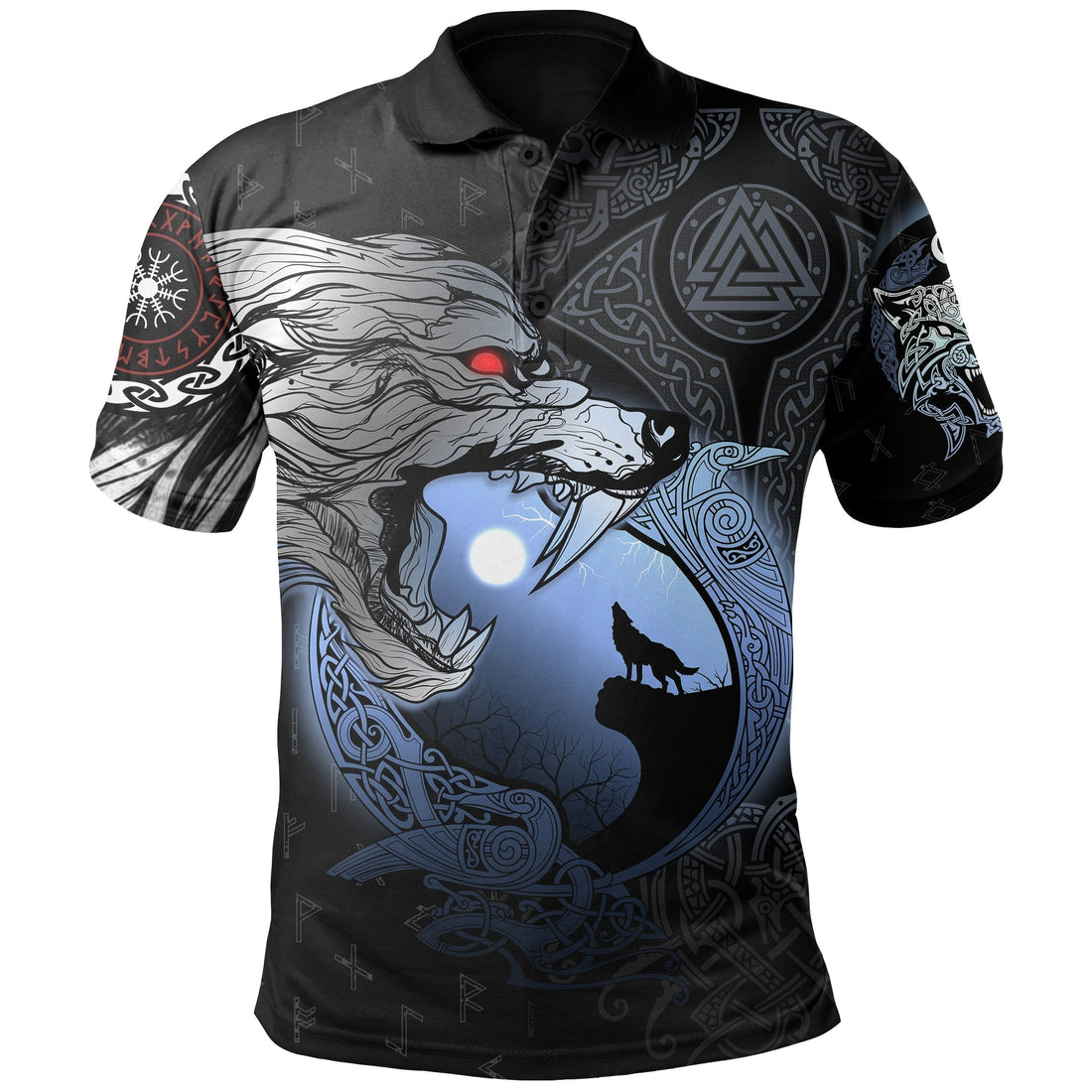 Viking Polo Shirt Fenrir and Moon RLT12