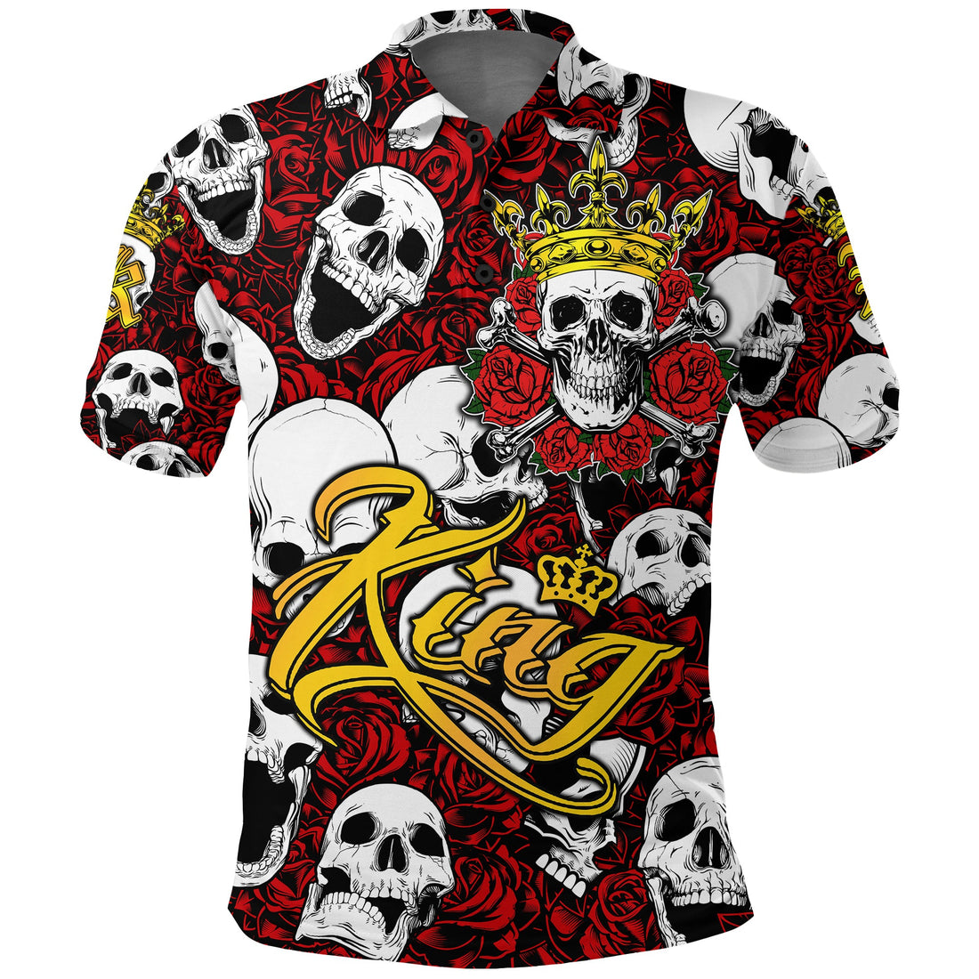 Custom Skull Rose King Death Cannot Divide Us Polo Shirt LT2