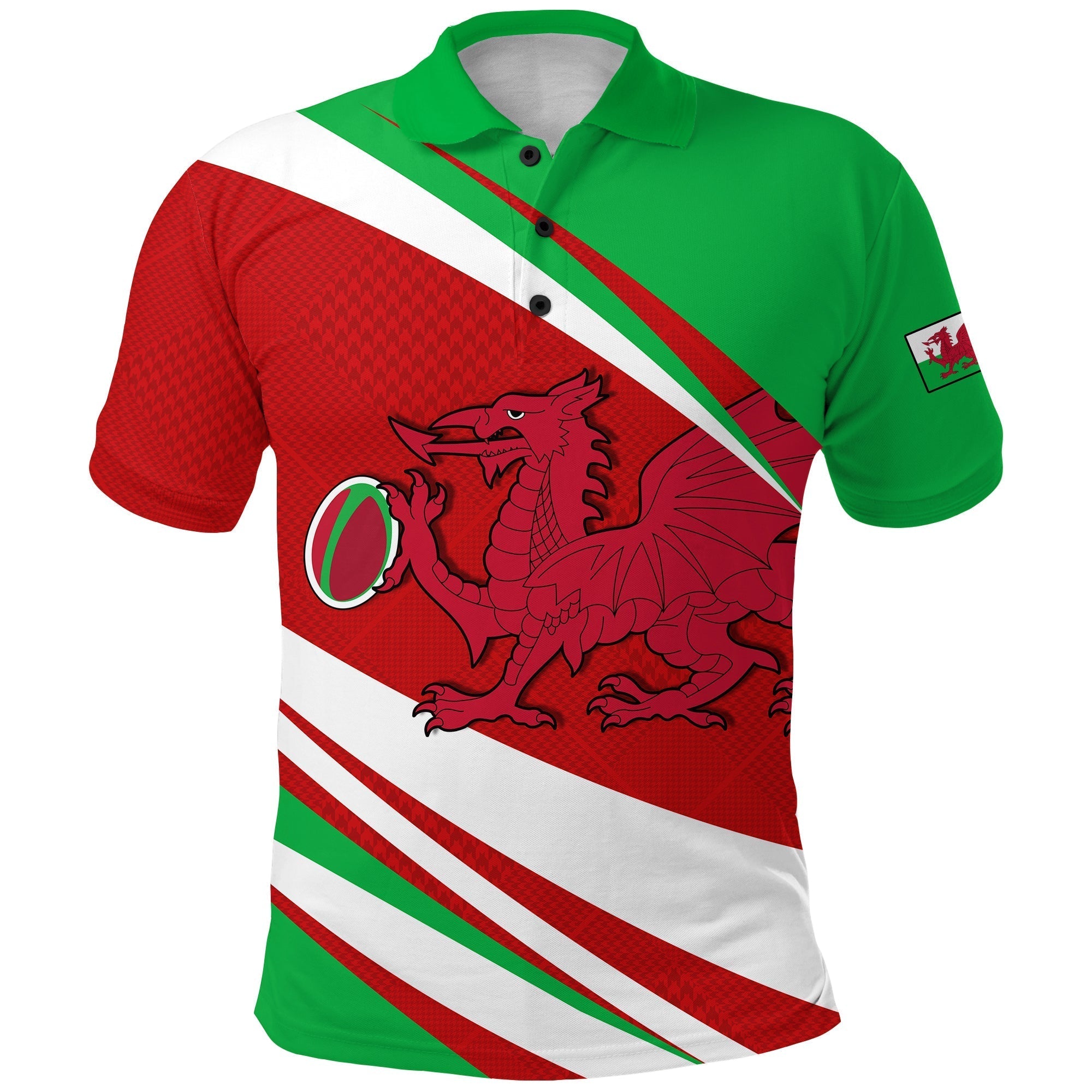 Custom Wales Rugby 2021 Polo Shirt Mix Pattern Six Nations LT13