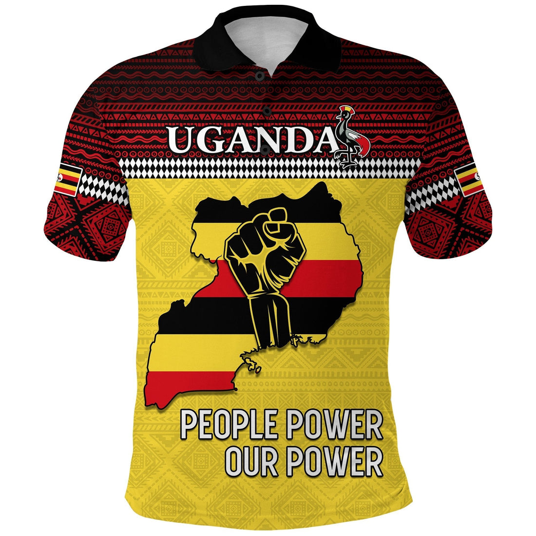 Uganda Polo Shirt African Pattern People Power Our Power LT13