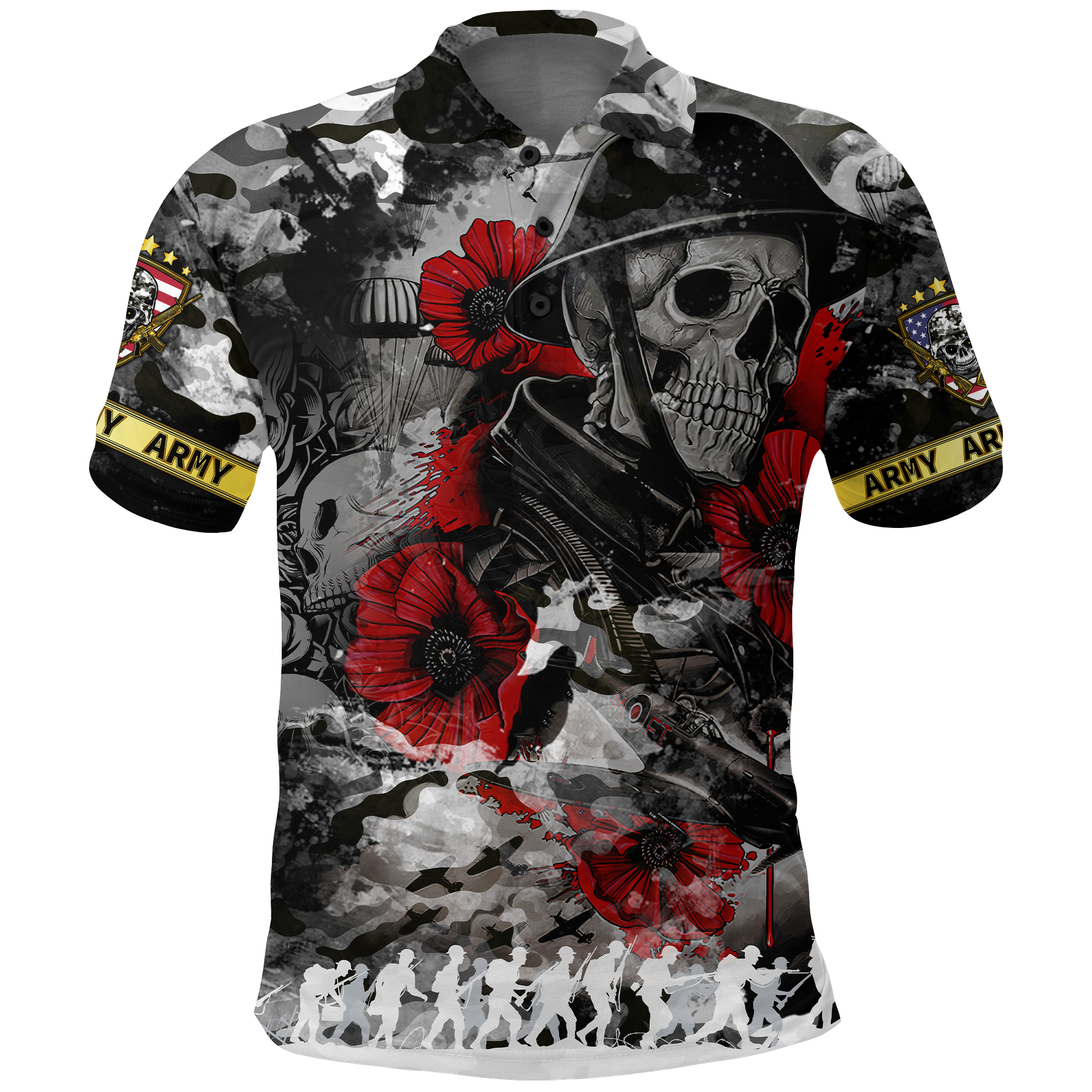 Skull Camo U.S Army Undying Love For The Motherland Polo Shirt LT2