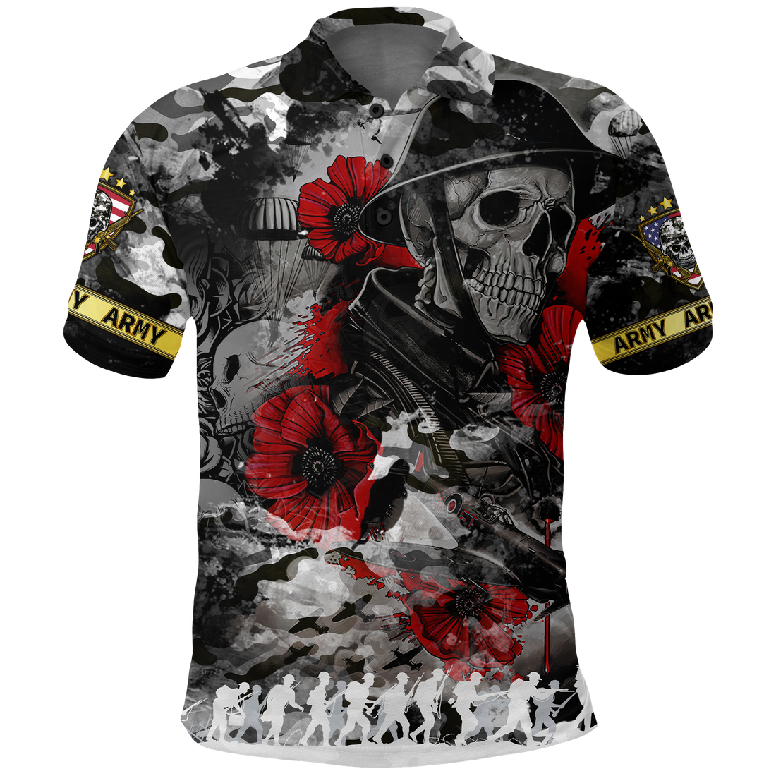 Skull Camo U.S Army Undying Love For The Motherland Polo Shirt LT2