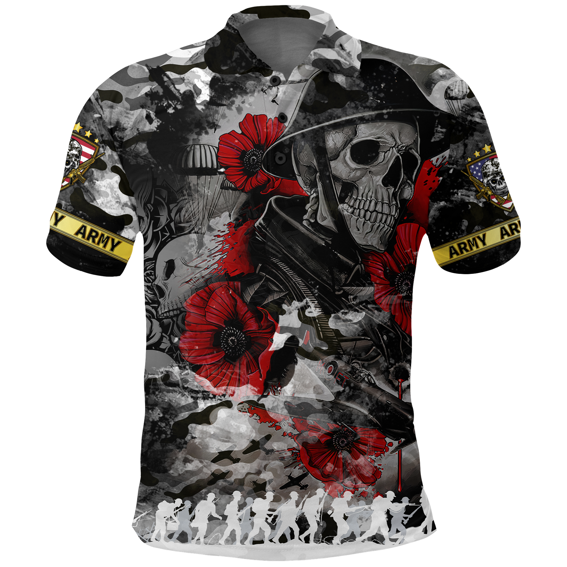 Skull Camo U.S Army Undying Love For The Motherland Polo Shirt LT2