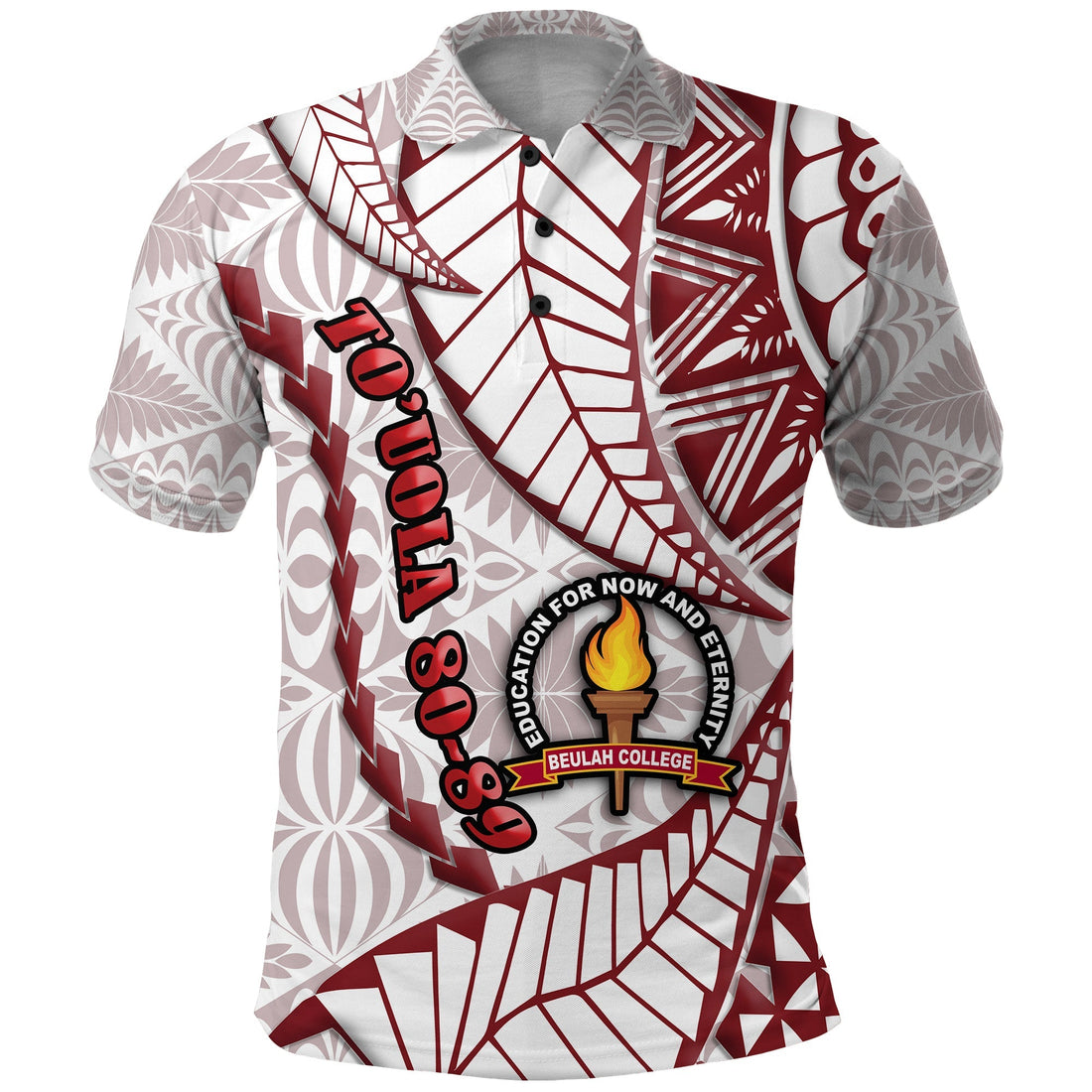 Touola 80 89 Tonga Polo Shirt Emancipation Day Kupesi Pattern No.2 White LT9