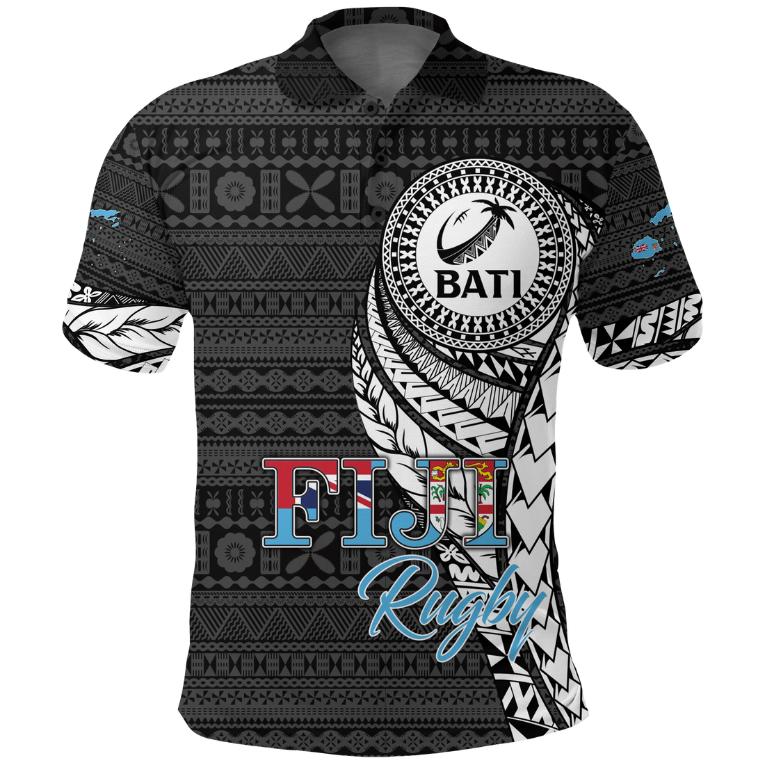 Custom Fiji Rugby Bati Tapa Pattern Polo Shirt LT2