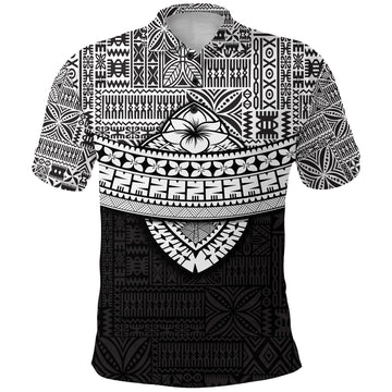 Fiji Tribal Black Polo Shirt Polynesian Chest White Style LT9