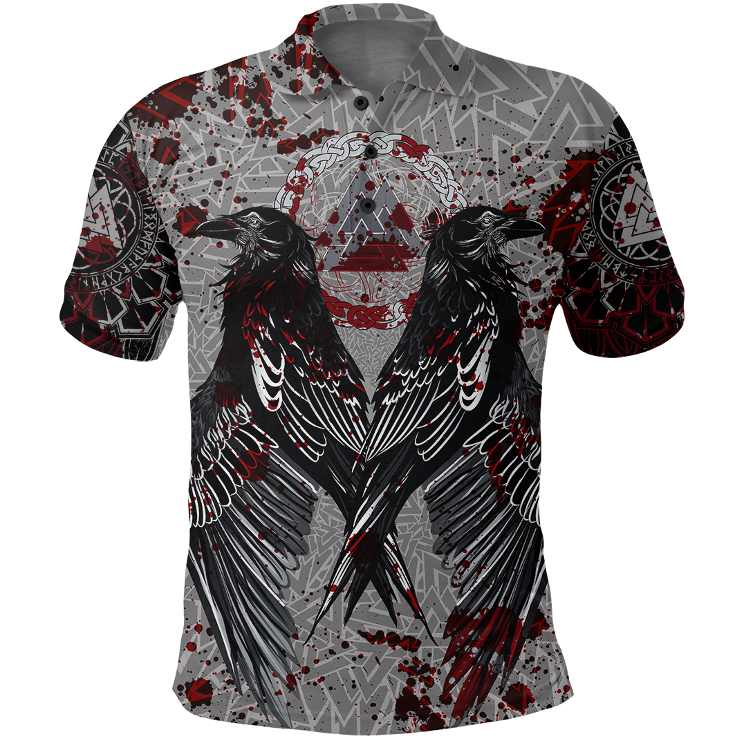 Viking Raven With Valknut Polo Shirt Style Blood RLT12