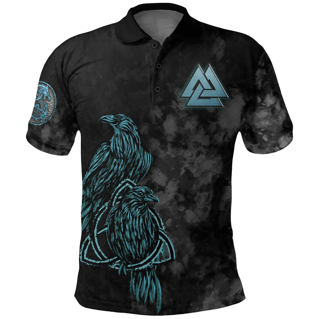 Viking Polo Shirt Viking Wolf Raven Of Odin Cyan RLT12