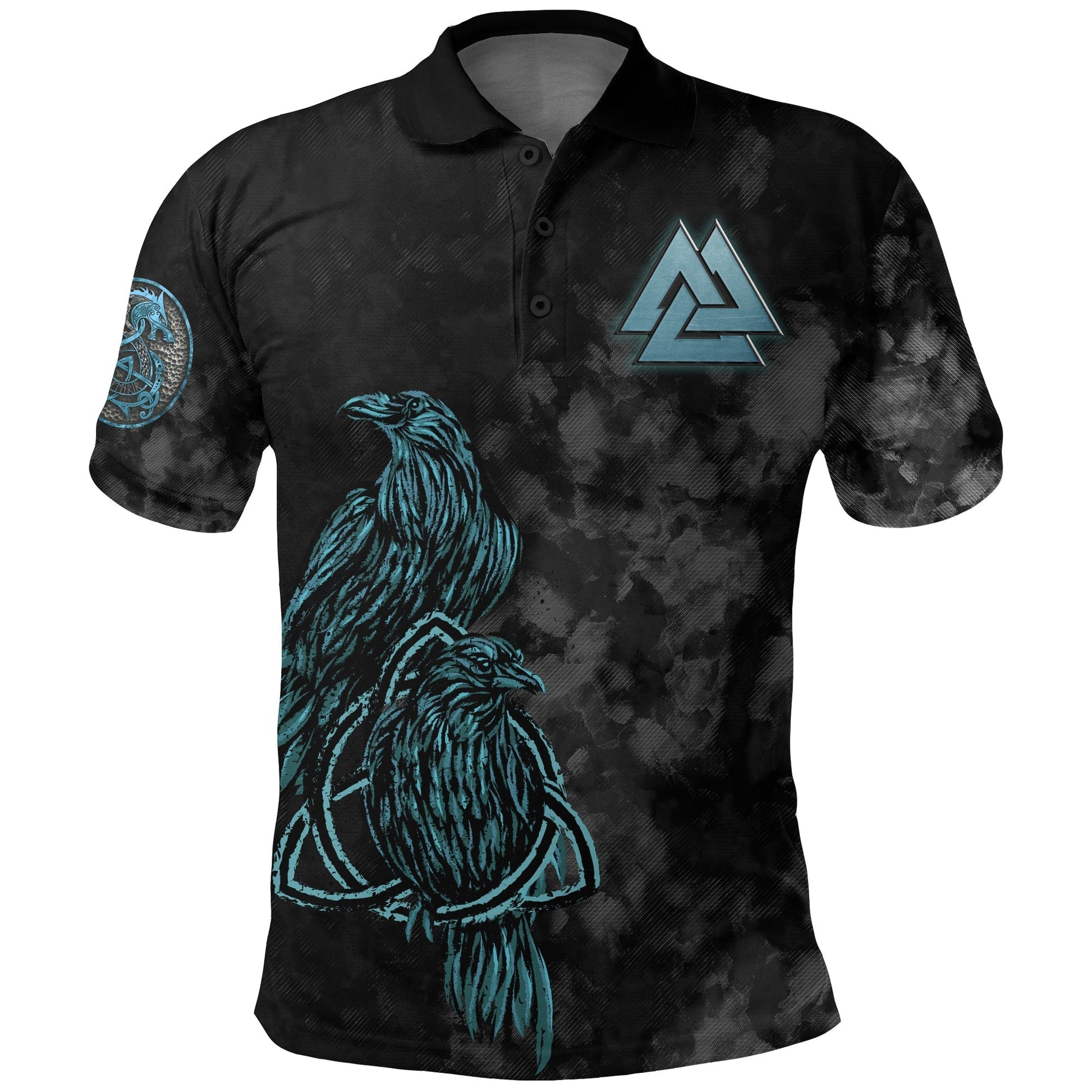 Viking Polo Shirt Viking Wolf Raven Of Odin Cyan RLT12