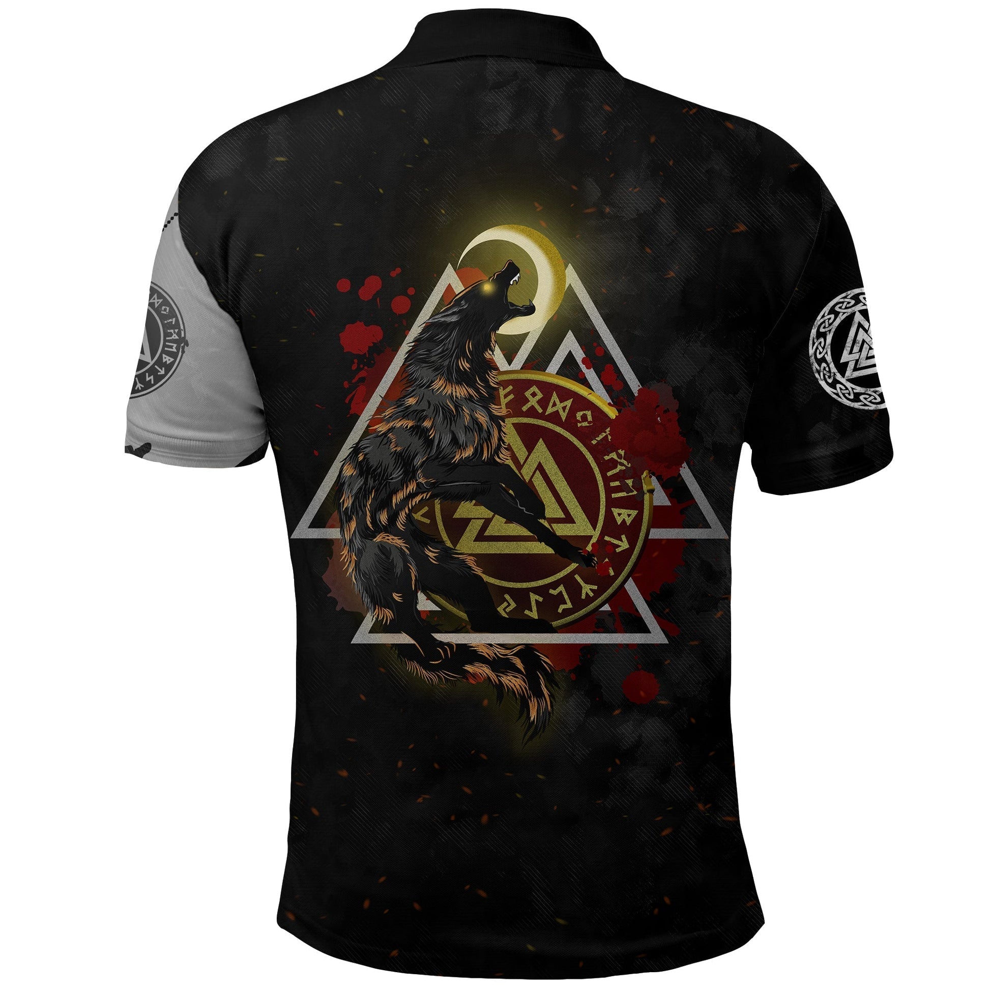 Viking Polo Shirt Viking Wolf Fenrir Moon and Raven RLT12