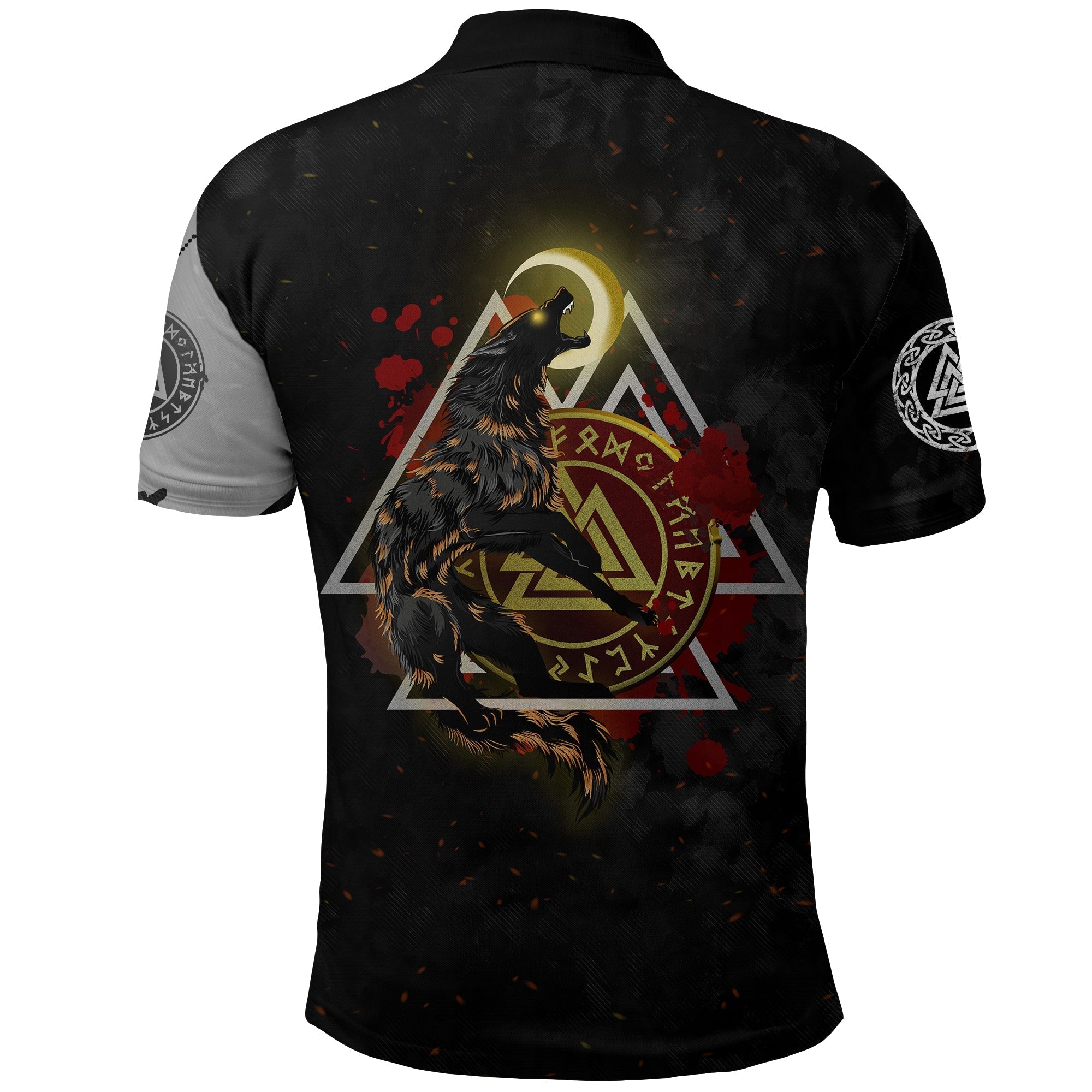 Viking Polo Shirt Viking Wolf Fenrir Moon and Raven RLT12