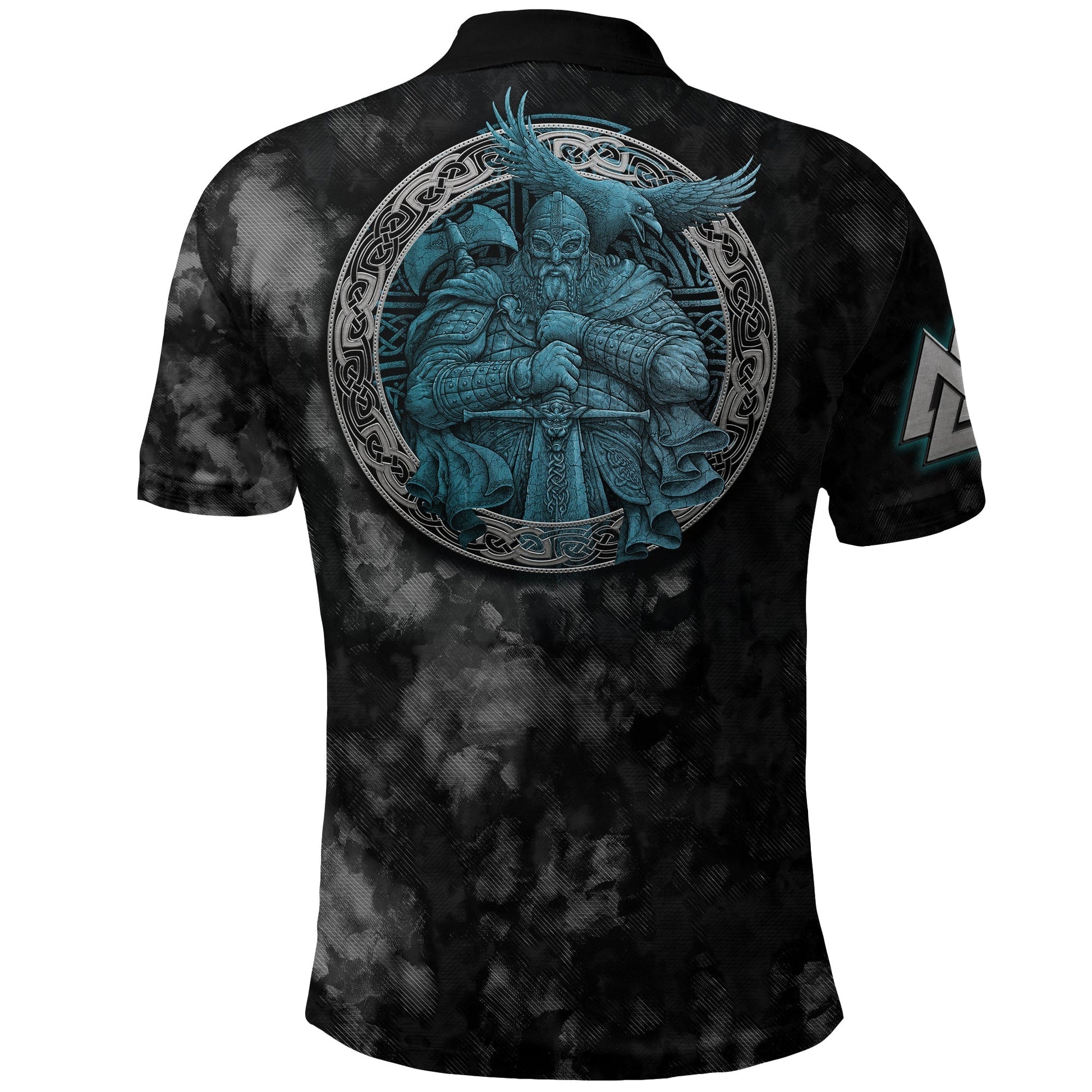 Viking Polo Shirt Viking Wolf Raven Of Odin Cyan RLT12