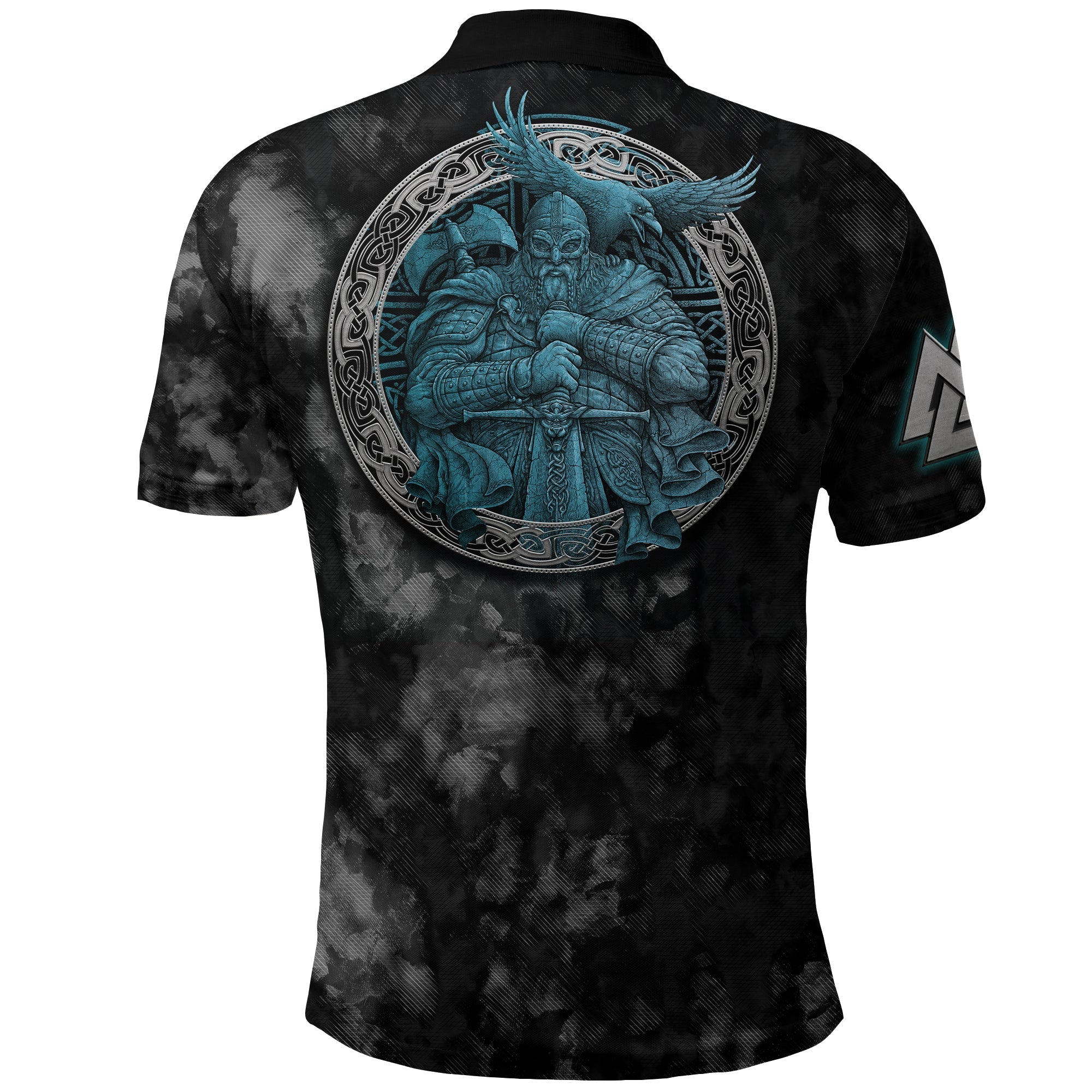 Viking Polo Shirt Viking Wolf Raven Of Odin Cyan RLT12