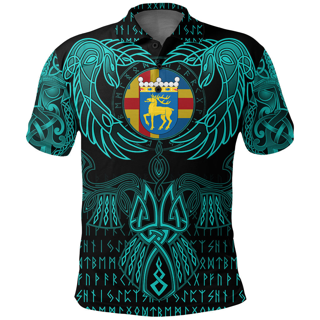 Viking Aaland Islands Polo Shirt Valknut of Odin Cyan RLT12