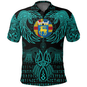 Viking Aaland Islands Polo Shirt Valknut of Odin Cyan RLT12