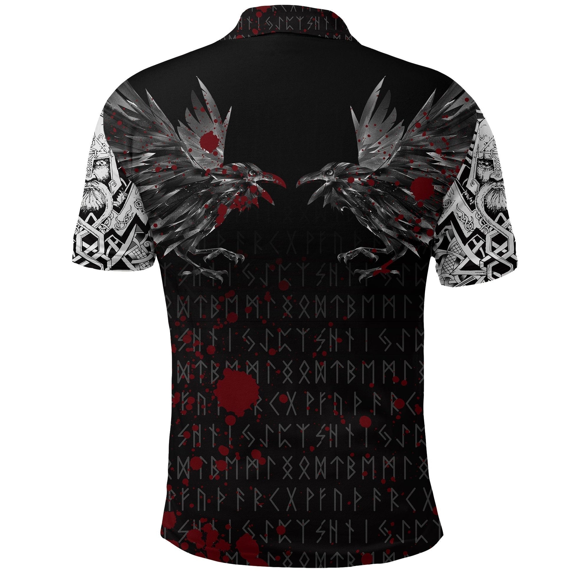 Viking Polo Shirt Odin Huginn and Muninn Rune Blood RLT12