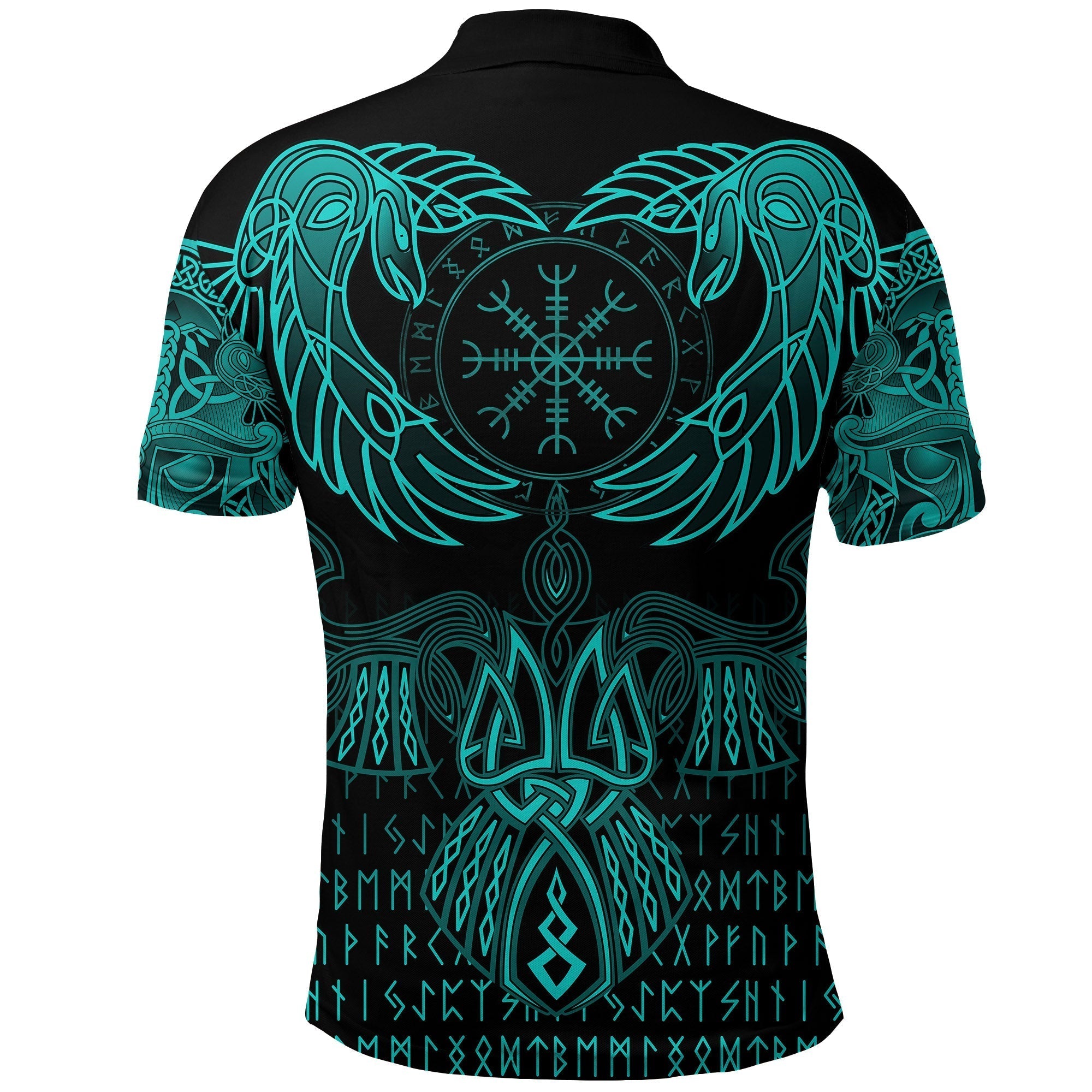 Viking Polo Shirt Raven Of Odin Cyan RLT12