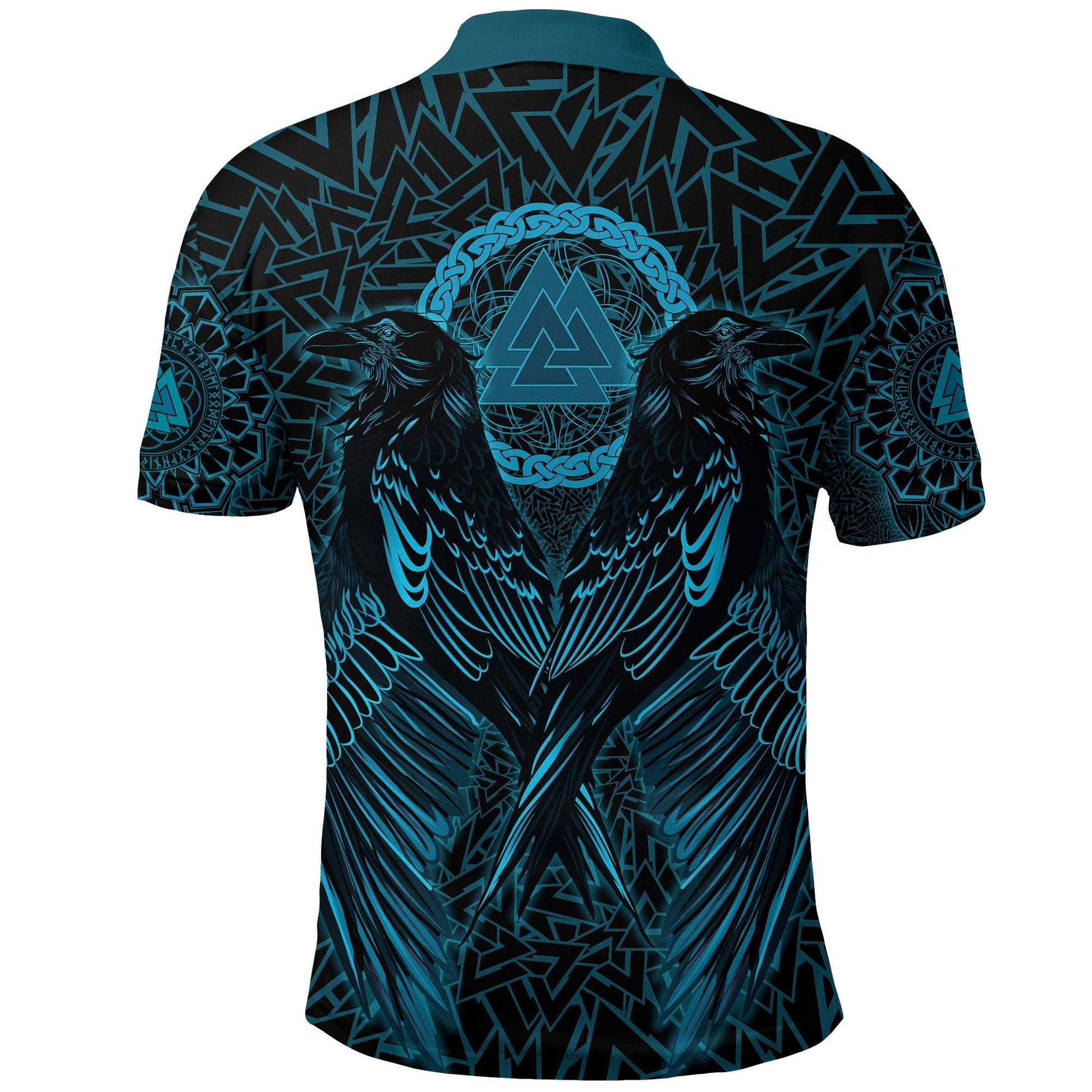 Viking Polo Shirt Raven Valknut Cyan RLT12