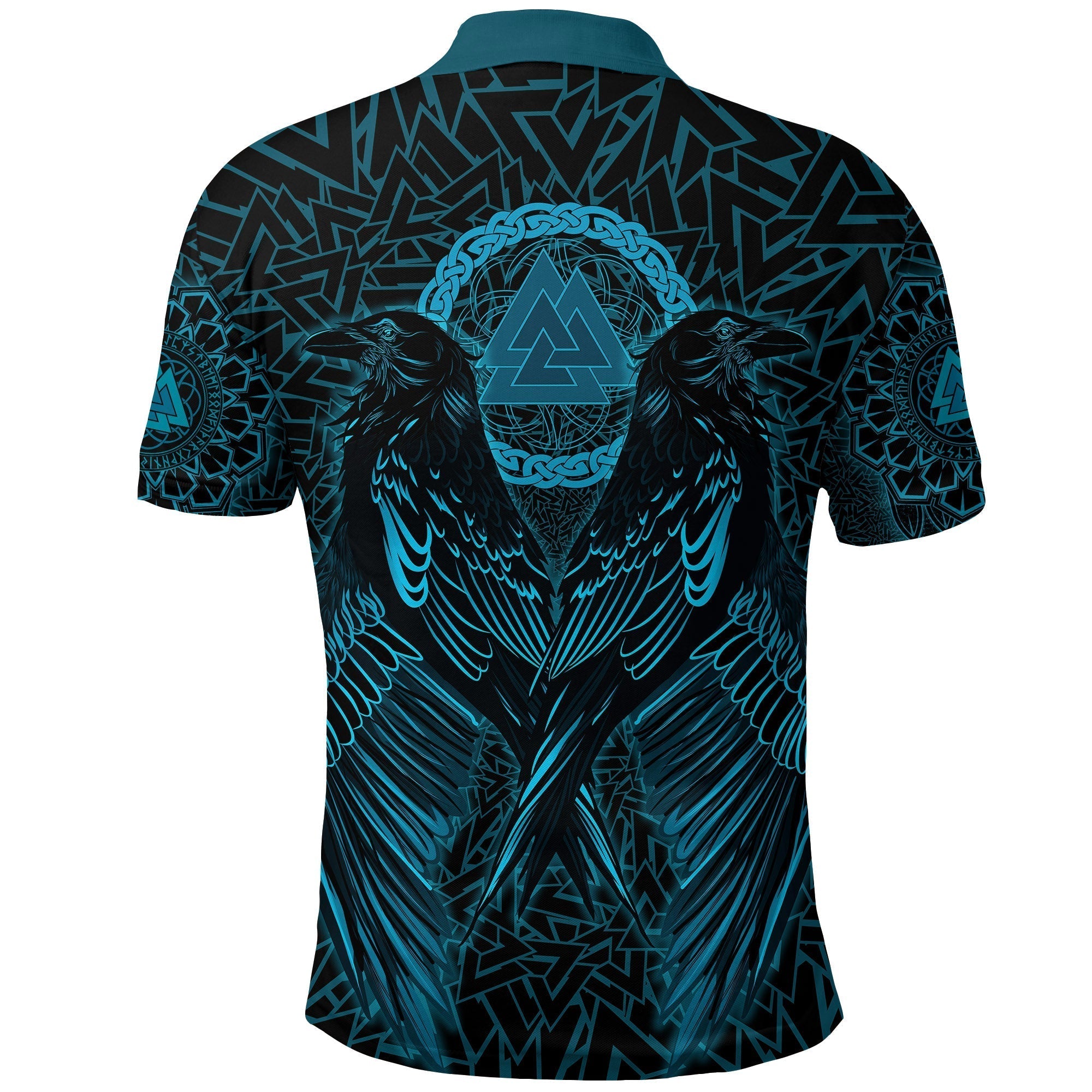 Viking Polo Shirt Raven Valknut Cyan RLT12