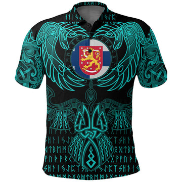 Viking Finland Polo Shirt Valknut of Odin Cyan RLT12