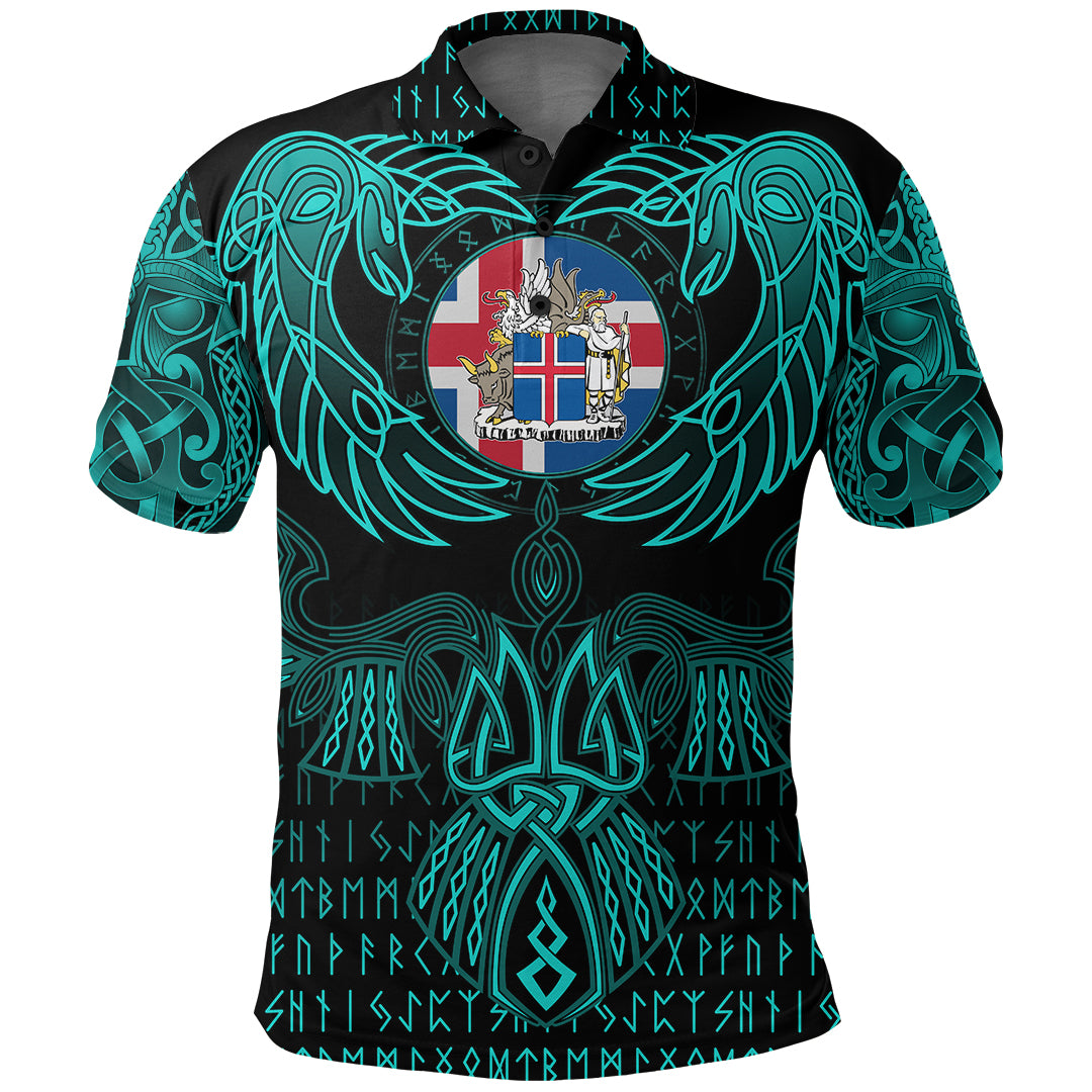 Viking Iceland Polo Shirt Valknut of Odin Cyan RLT12