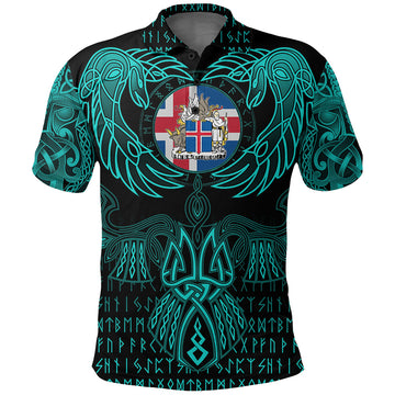 Viking Iceland Polo Shirt Valknut of Odin Cyan RLT12