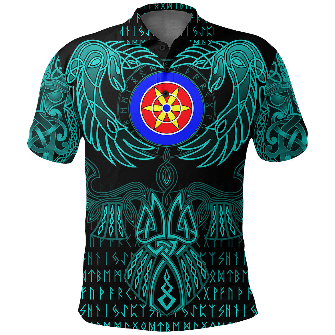Viking Kven Polo Shirt Valknut of Odin Cyan RLT12