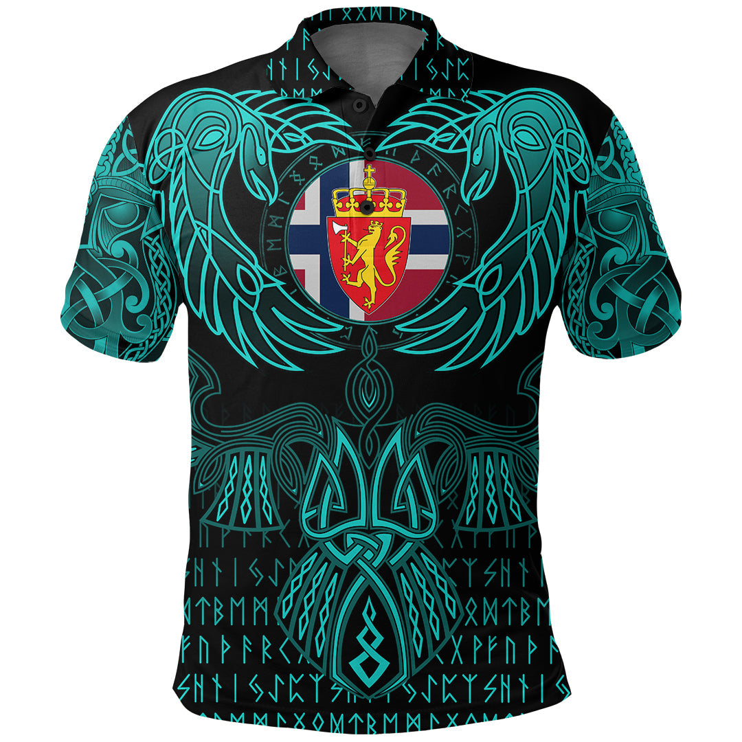Viking Norway Polo Shirt Valknut of Odin Cyan RLT12