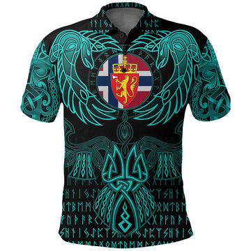 Viking Norway Polo Shirt Valknut of Odin Cyan RLT12