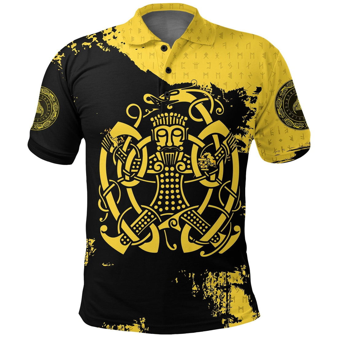 Viking Polo Shirt, Loki Bound Triskele Rune Gold RLT12