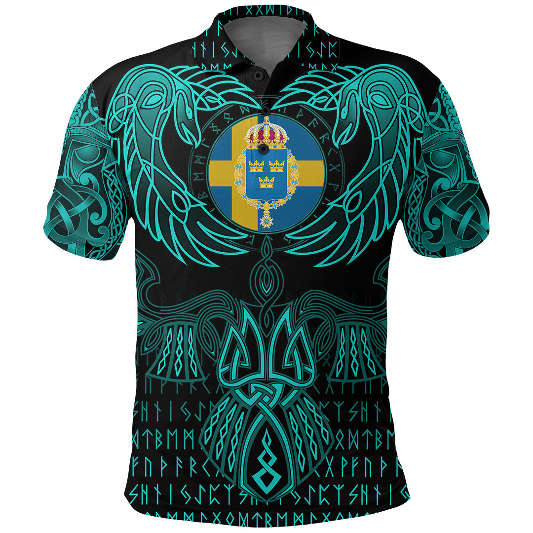 Viking Sweden Polo Shirt Valknut of Odin Cyan RLT12