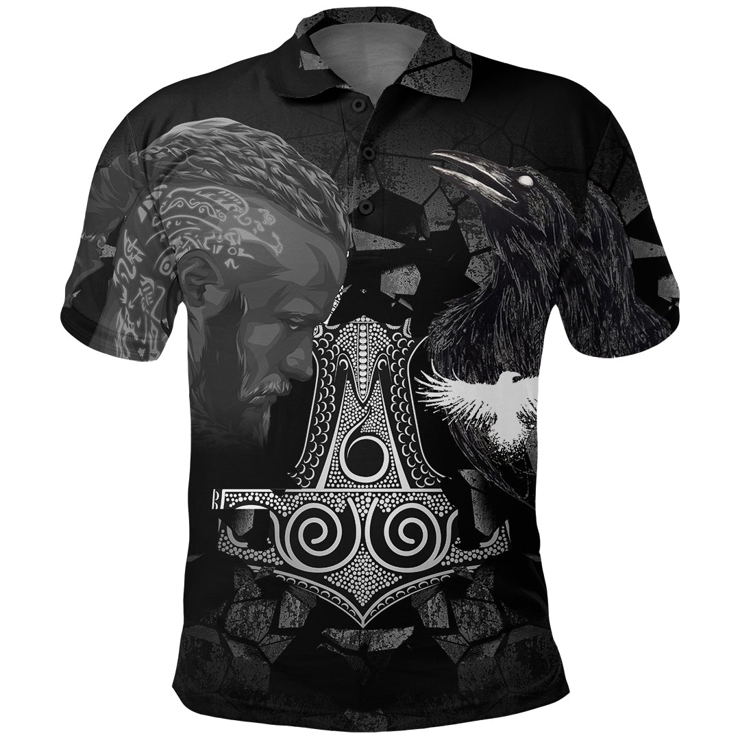 Viking Ragnar and Raven Style Mjolnir Polo Shirt RLT12