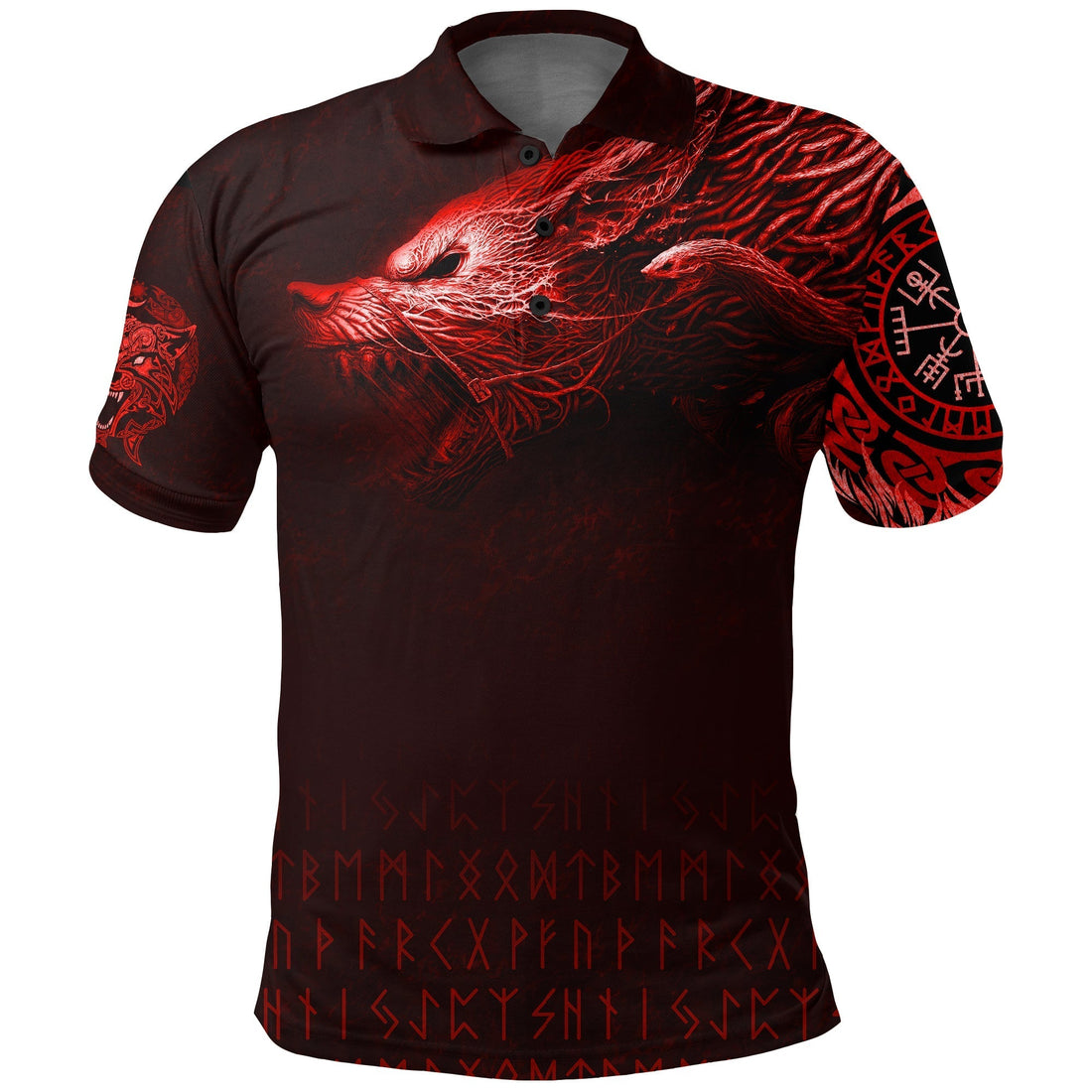 Viking Polo Shirt Fenrir Wolf Red RLT12