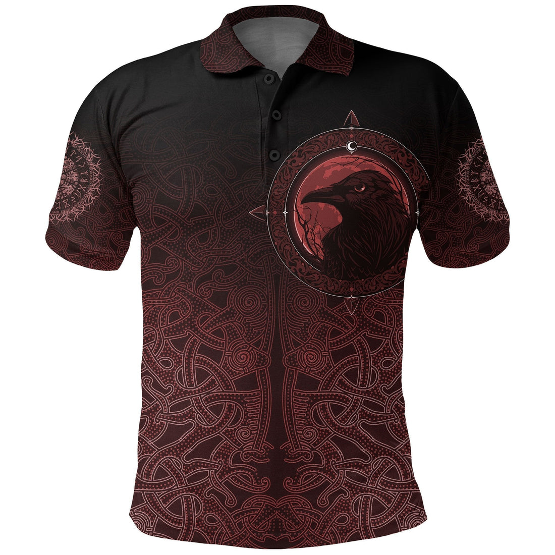 Viking Polo Shirt, Ethnic Odin Raven Red RLT12
