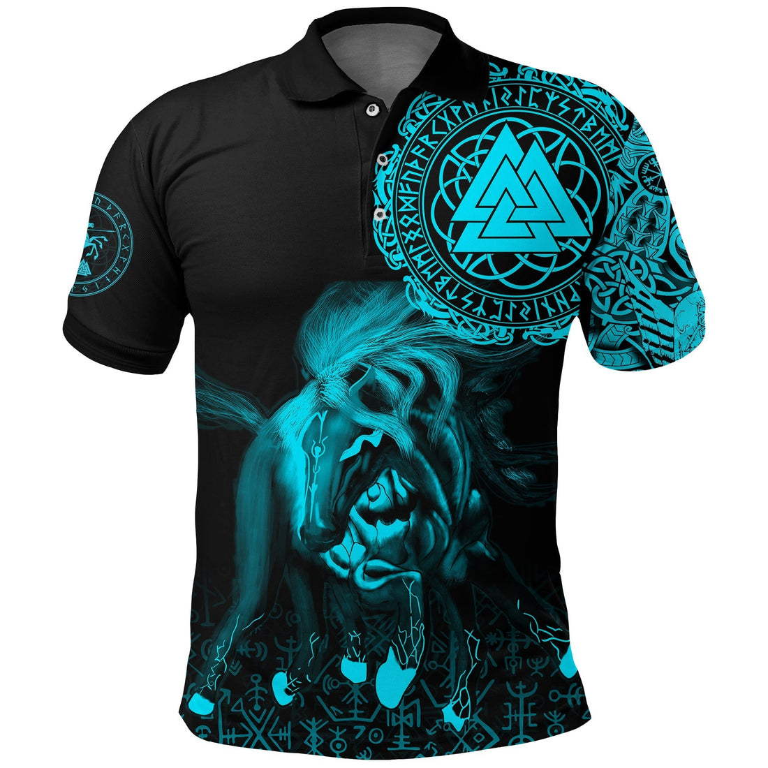 Viking Polo Shirt Sleipnir Odin Cyan RLT12