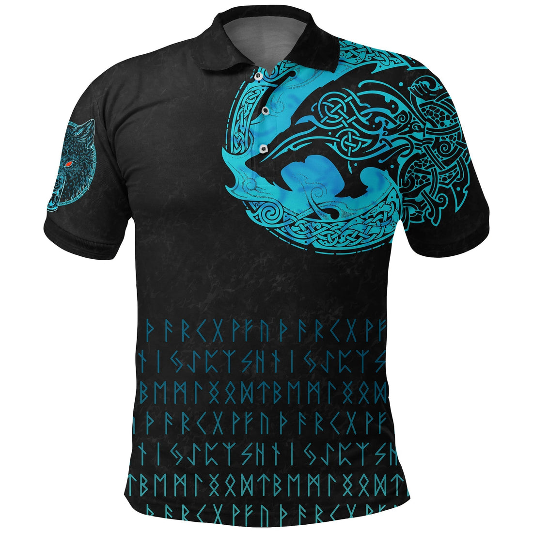Viking Polo Shirt Fenrir Wolf Cyan RLT12