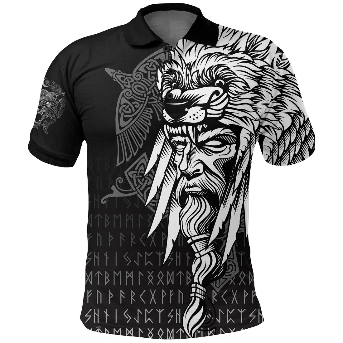 Viking Polo Shirt Odin Raven and Fenrir On Hand RLT12