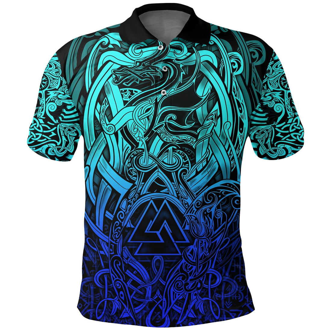 Viking Polo Shirt Valknut and Dragon Tattoo Special Blue RLT12