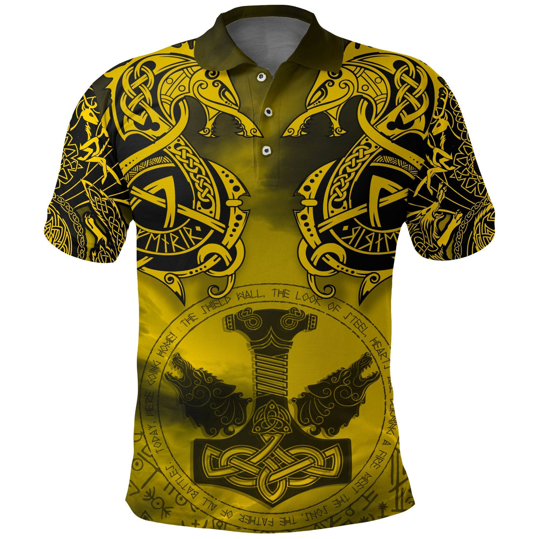 Viking Polo Shirt Fenrir and Mjolnir RLT12