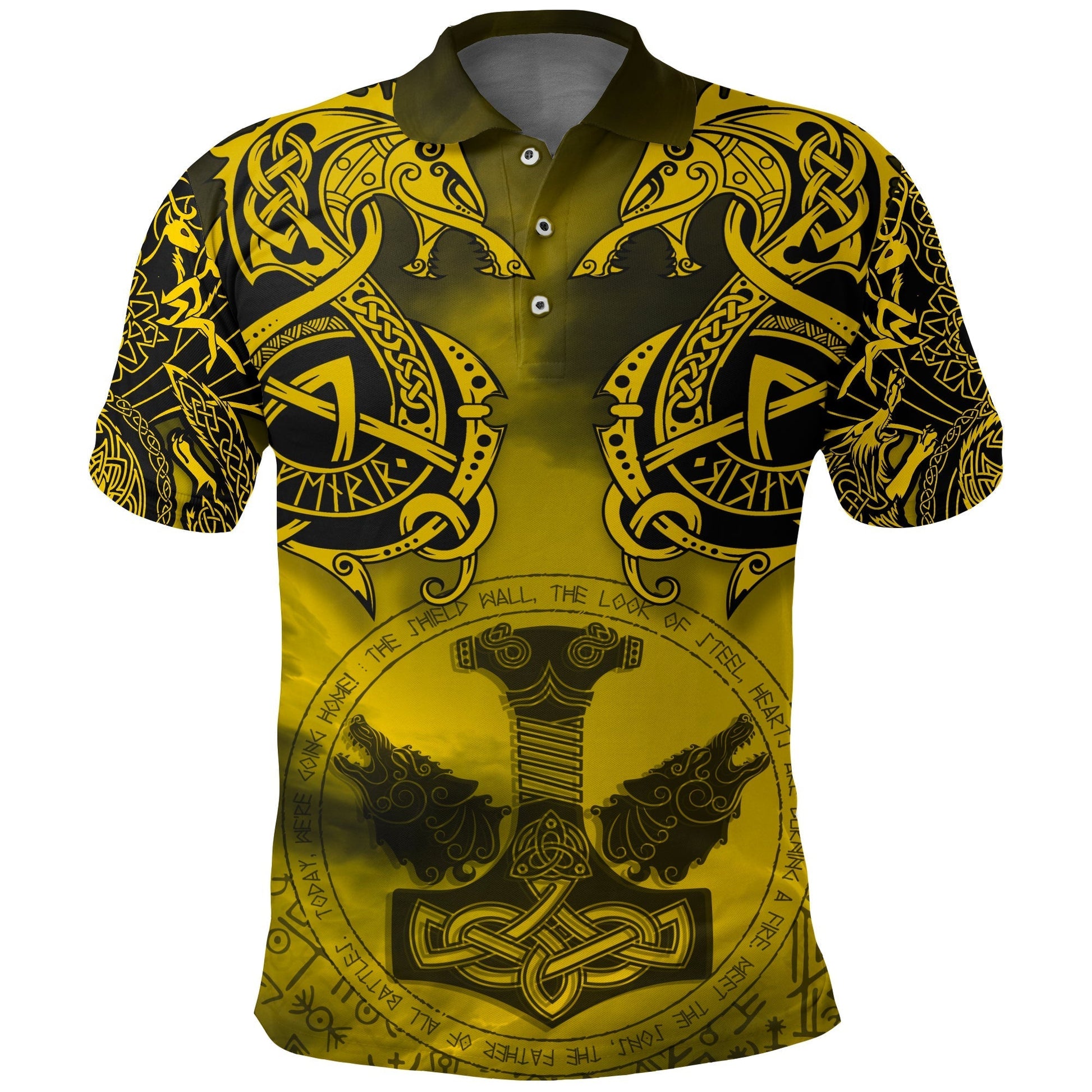 Viking Polo Shirt Fenrir and Mjolnir RLT12