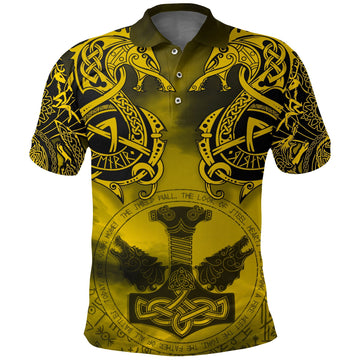 Viking Polo Shirt Fenrir and Mjolnir RLT12