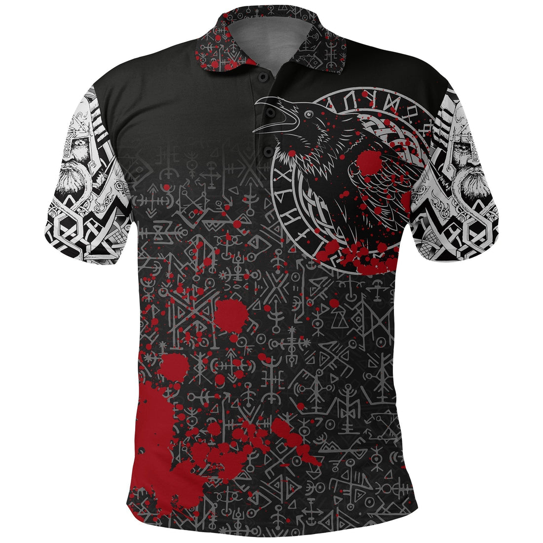 Viking Polo Shirt Odin Raven Rune Futhark Blood RLT12