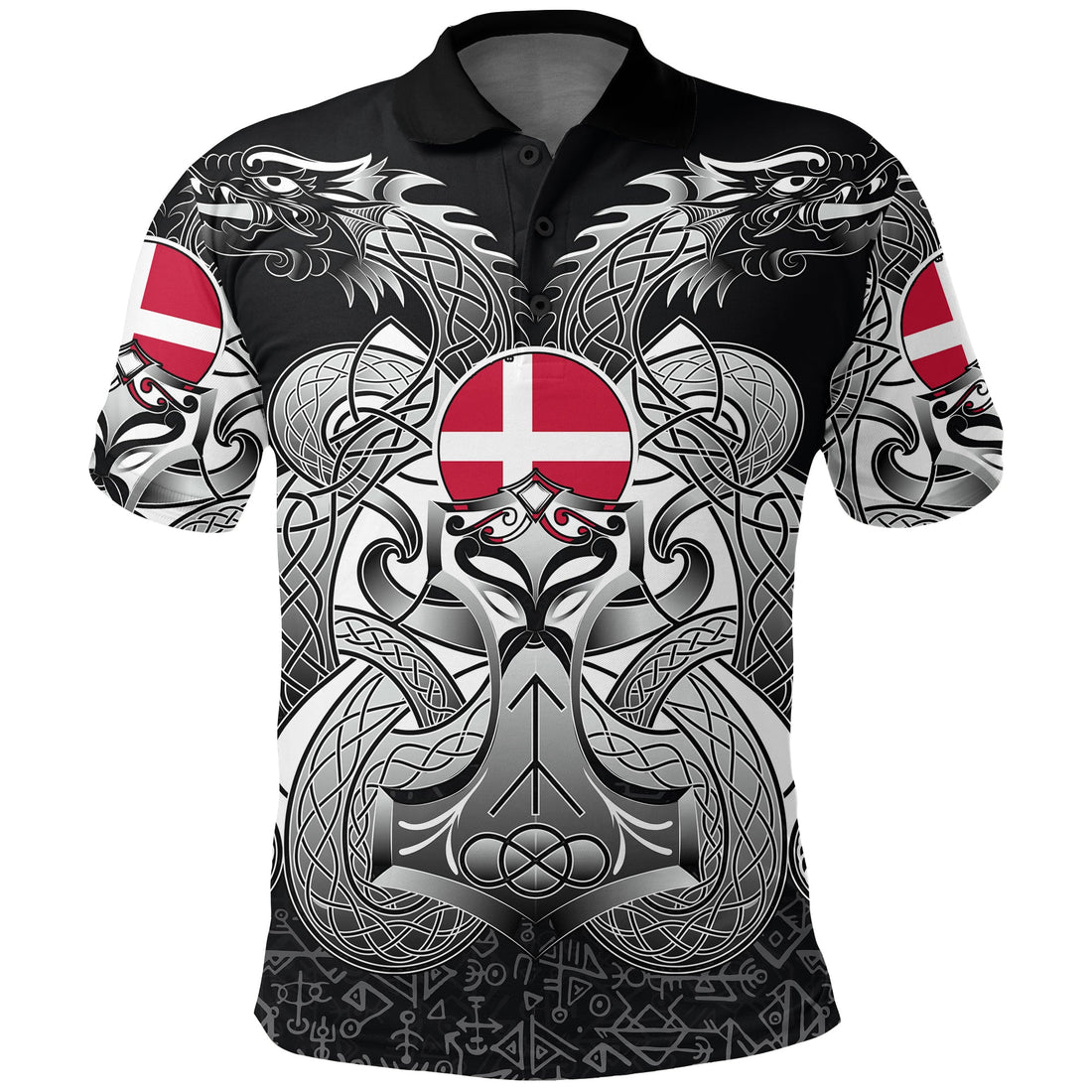 Viking Polo Shirt Denmark Mjolnir and Double Dragon RLT12