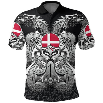 Viking Polo Shirt Denmark Mjolnir and Double Dragon RLT12