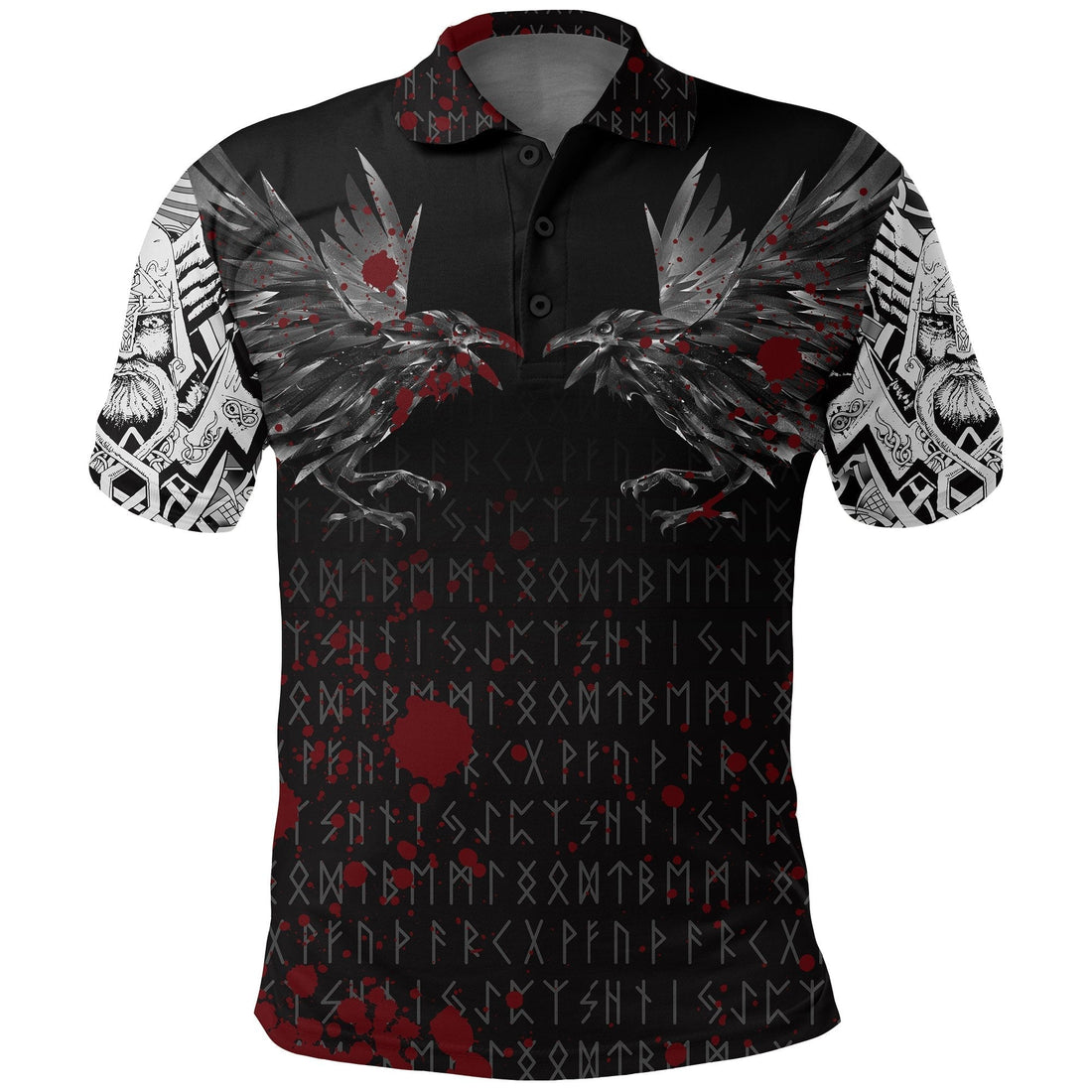 Viking Polo Shirt Odin Huginn and Muninn Rune Blood RLT12