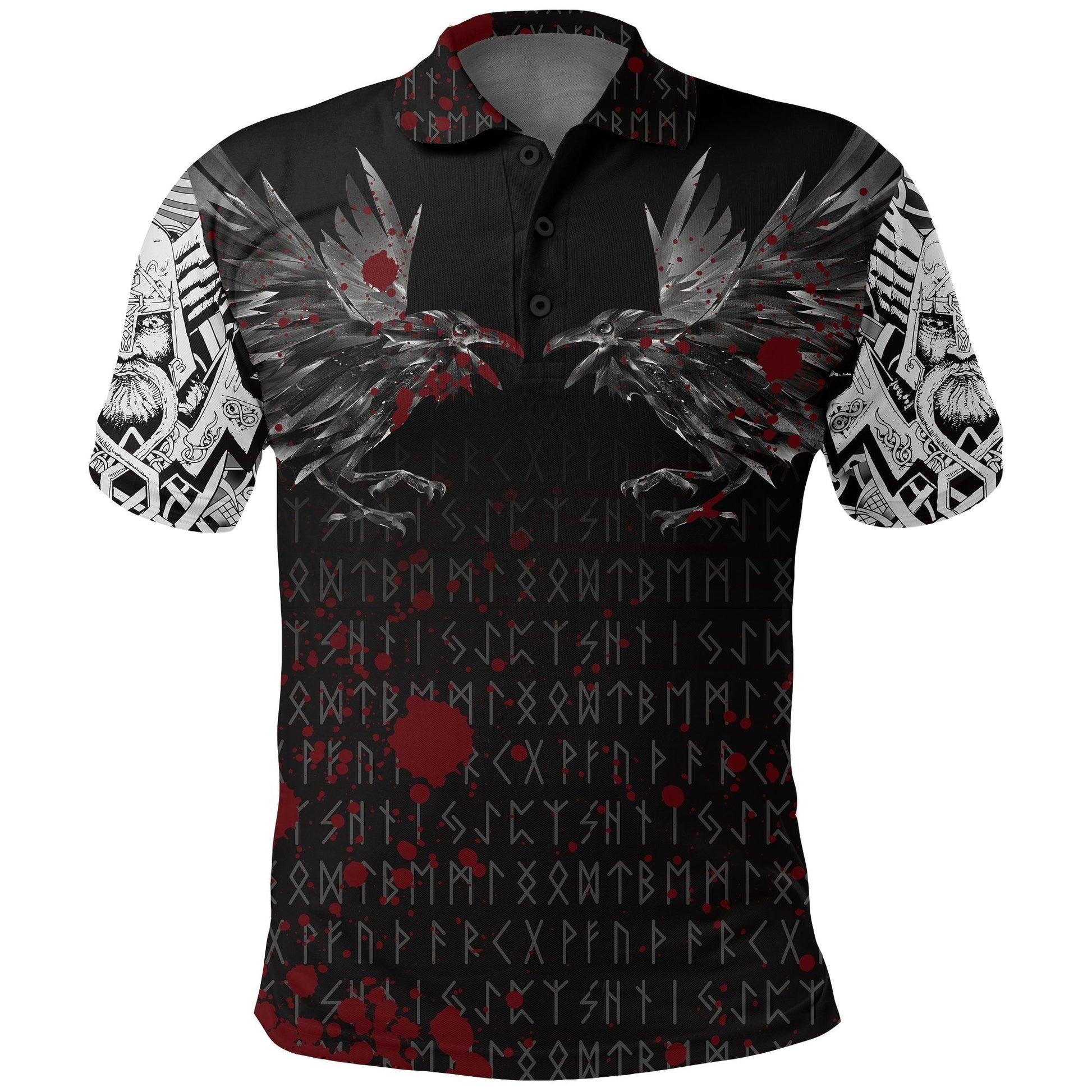 Viking Polo Shirt Odin Huginn and Muninn Rune Blood RLT12