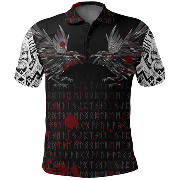 Viking Polo Shirt Odin Huginn and Muninn Rune Blood RLT12
