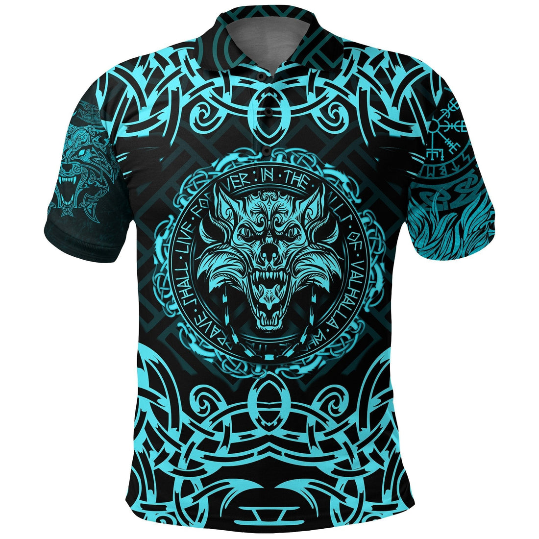 Viking Polo Shirt Fenrir Viking Cyan 3D RLT12
