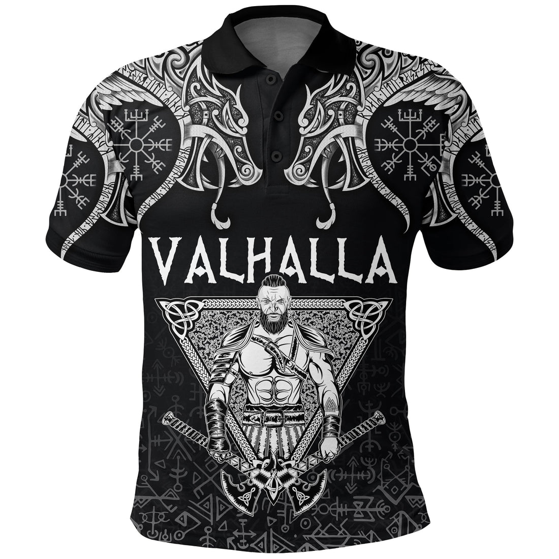 Viking Polo Shirt Warrior Valhalla and Double Dragon RLT12
