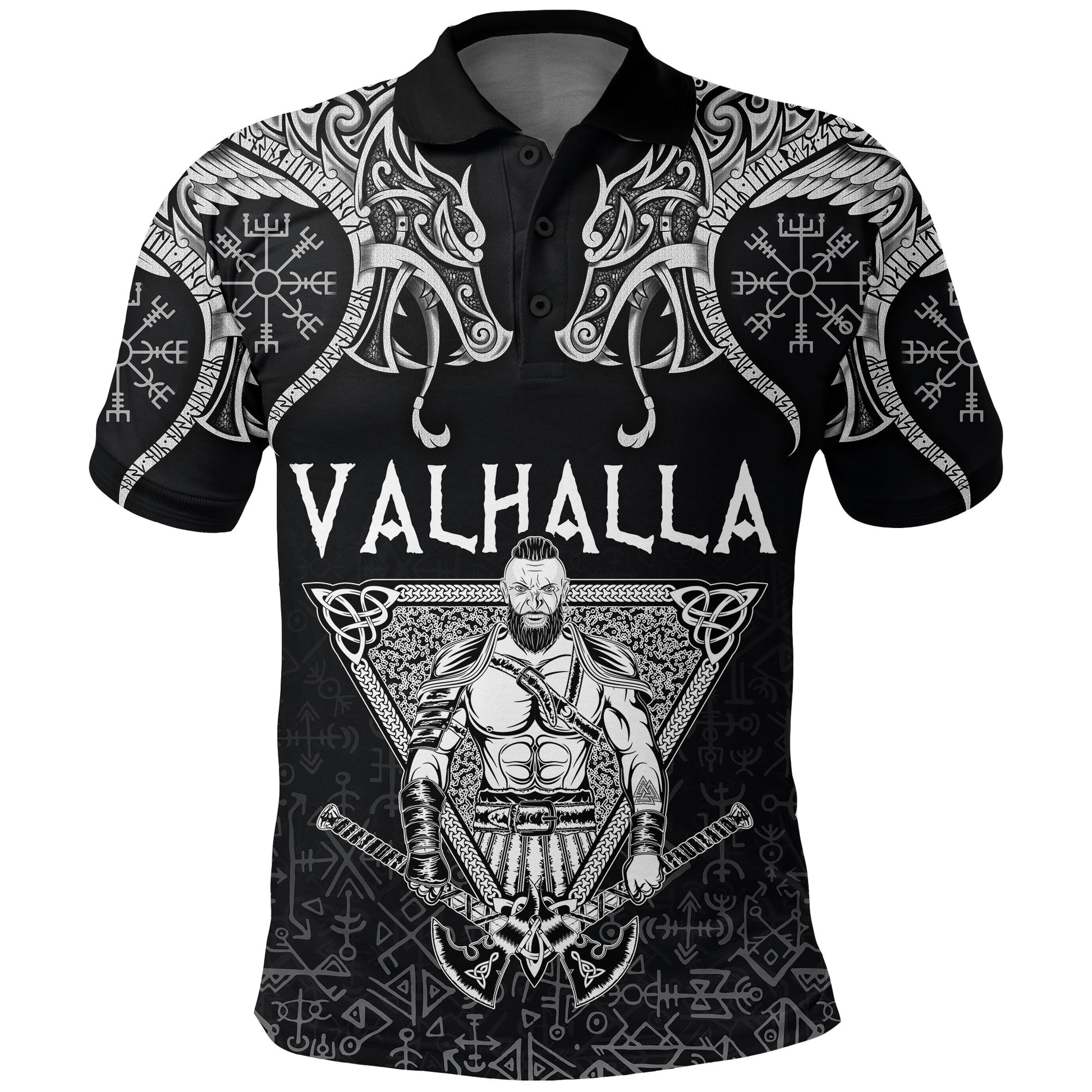 Viking Polo Shirt Warrior Valhalla and Double Dragon RLT12